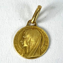 Load image into Gallery viewer, Small Vintage French Mazzoni Virgin Mary 18K Yellow Gold Religious Charm Pendant
