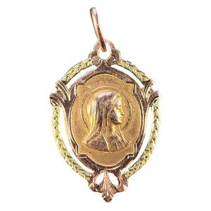 French Virgin Mary 18K Rose Gold Medal Charm Pendant