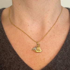 Vintage French 18K Yellow White Gold Sailing Yacht Boat Charm Pendant