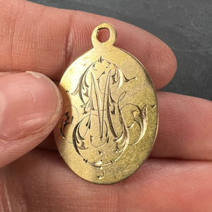 French 18K Yellow Gold GM or MG Monogram Medal Pendant