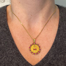 Load image into Gallery viewer, Vintage French Augis Plus Qu’Hier Heart Halo 18K Yellow Gold Love Medal Pendant
