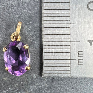 Vintage French 18K Yellow Gold Purple Amethyst Oval Pendant