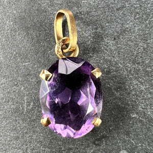Vintage French 18K Yellow Gold Purple Amethyst Oval Pendant
