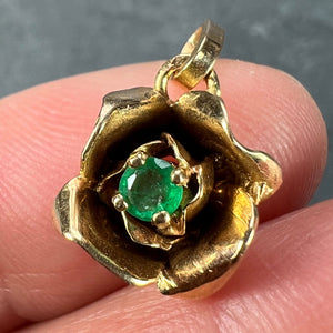 French Rose 18K Yellow Gold Emerald Charm Pendant