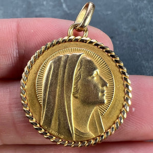 French Serraz Virgin Mary 18K Yellow Gold Medal Pendant