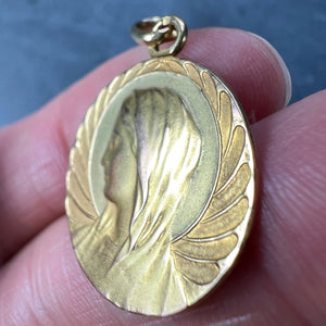 French Religious Virgin Mary 18K Yellow Gold Medal Pendant