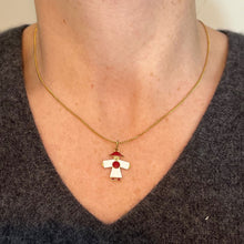 Load image into Gallery viewer, Vintage Art Deco Japan Flag Kimono Figure Enamel 18K Yellow Gold Charm Pendant
