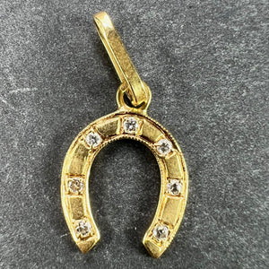 French Lucky Horseshoe 18K Yellow Gold Seven Diamond Charm Pendant