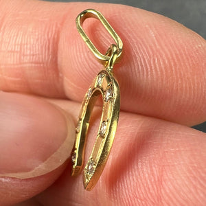 French Lucky Horseshoe 18K Yellow Gold Seven Diamond Charm Pendant