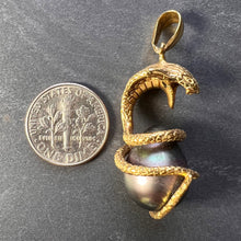 Load image into Gallery viewer, King Cobra Serpent Snake 18K Yellow Gold Tahitian Black Pearl Pendant
