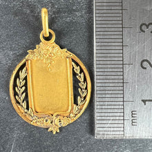 Load image into Gallery viewer, Antique French Shield Flowers Roses Leaves Wreath 18K Yellow Gold Medal Pendant
