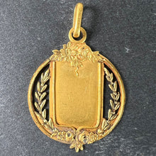 Load image into Gallery viewer, Antique French Shield Flowers Roses Leaves Wreath 18K Yellow Gold Medal Pendant

