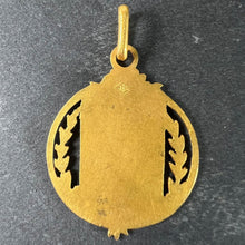 Load image into Gallery viewer, Antique French Shield Flowers Roses Leaves Wreath 18K Yellow Gold Medal Pendant
