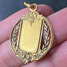 Load image into Gallery viewer, Antique French Shield Flowers Roses Leaves Wreath 18K Yellow Gold Medal Pendant
