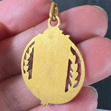 Load image into Gallery viewer, Antique French Shield Flowers Roses Leaves Wreath 18K Yellow Gold Medal Pendant
