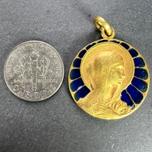 Load image into Gallery viewer, French Vernon Virgin Mary Plique A Jour Enamel 18K Yellow Gold Charm Pendant
