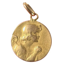 Load image into Gallery viewer, Antique French Robert Angel Praying 18 Karat Yellow Gold Medal Pendant
