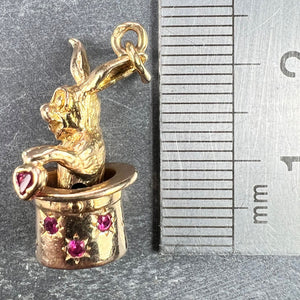 French Rabbit Heart Magician Hat 18K Yellow Gold Ruby Charm Pendant