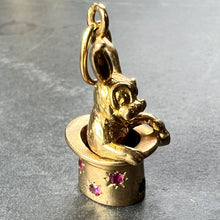 Load image into Gallery viewer, French Rabbit Heart Magician Hat 18K Yellow Gold Ruby Charm Pendant
