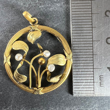 Load image into Gallery viewer, French Mistletoe Leaves and Berries Love 18K Yellow Gold  Pearl Charm Pendant
