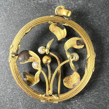 Load image into Gallery viewer, French Mistletoe Leaves and Berries Love 18K Yellow Gold  Pearl Charm Pendant
