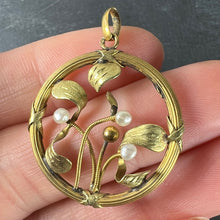 Load image into Gallery viewer, French Mistletoe Leaves and Berries Love 18K Yellow Gold  Pearl Charm Pendant
