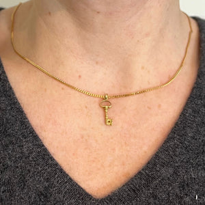 Vintage Good Luck Key 18K Yellow Gold Charm Pendant