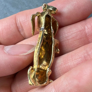 Large Dachshund Dog 18K Yellow White Gold Ruby Charm Pendant