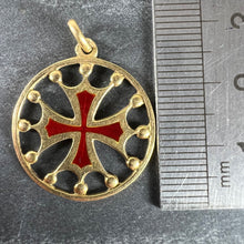 Load image into Gallery viewer, Vintage French 18K Yellow Gold Red Enamel Maltese Cross Medal Charm Pendant
