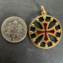 Load image into Gallery viewer, Vintage French 18K Yellow Gold Red Enamel Maltese Cross Medal Charm Pendant
