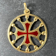 Load image into Gallery viewer, Vintage French 18K Yellow Gold Red Enamel Maltese Cross Medal Charm Pendant
