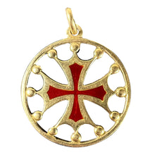 Load image into Gallery viewer, Vintage French 18K Yellow Gold Red Enamel Maltese Cross Medal Charm Pendant
