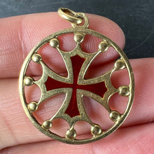 Load image into Gallery viewer, Vintage French 18K Yellow Gold Red Enamel Maltese Cross Medal Charm Pendant

