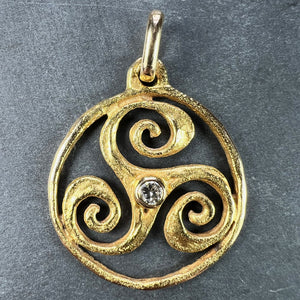 French Pierre Toulhart Triskel Triskelion 18K Yellow Gold Diamond Pendant