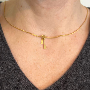 Vintage French Bonheur Good Luck Key 18K Yellow Gold Charm Pendant