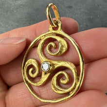 Load image into Gallery viewer, French Pierre Toulhart Triskel Triskelion 18K Yellow Gold Diamond Pendant
