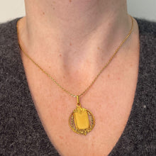 Load image into Gallery viewer, Antique French Shield Flowers Roses Leaves Wreath 18K Yellow Gold Medal Pendant
