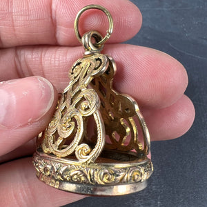 Large Agate Yellow Gold Fob Charm Pendant