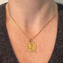 Load image into Gallery viewer, Antique French Robert Angel Praying 18 Karat Yellow Gold Medal Pendant
