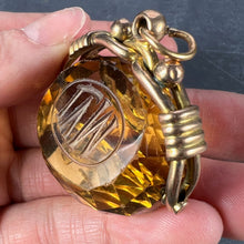 Load image into Gallery viewer, Large Citrine Yellow Gold Spinning Fob Charm Pendant
