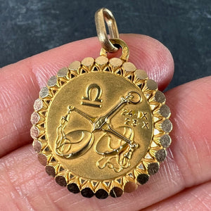 French Perroud Large Libra Zodiac Starsign 18K Yellow Gold Charm Pendant
