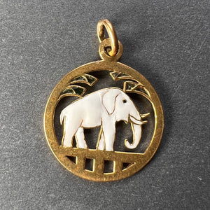French Lucky Elephant 18K Yellow Gold Enamel Charm Pendant