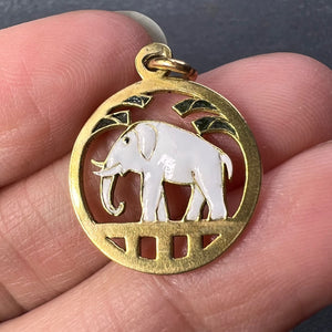 French Lucky Elephant 18K Yellow Gold Enamel Charm Pendant