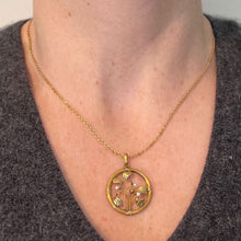 Load image into Gallery viewer, French Mistletoe Leaves and Berries Love 18K Yellow Gold  Pearl Charm Pendant
