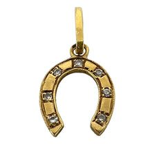 Load image into Gallery viewer, French Lucky Horseshoe 18K Yellow Gold Seven Diamond Charm Pendant
