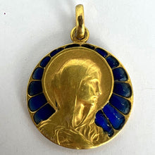 Load image into Gallery viewer, French Vernon Virgin Mary Plique A Jour Enamel 18K Yellow Gold Charm Pendant
