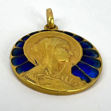 Load image into Gallery viewer, French Vernon Virgin Mary Plique A Jour Enamel 18K Yellow Gold Charm Pendant
