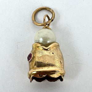 Fish Head 18K Yellow Gold Pearl Charm Pendant