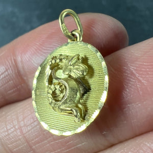 Vintage French Capricorn Starsign Zodiac 18K Yellow Gold Charm Medal Pendant