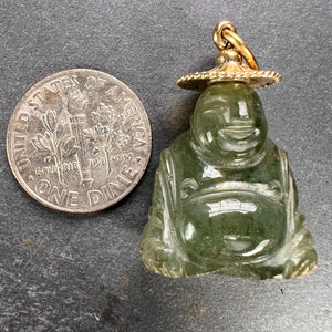 18K Yellow Gold Green Jadeite Jade Buddha Large Charm Pendant